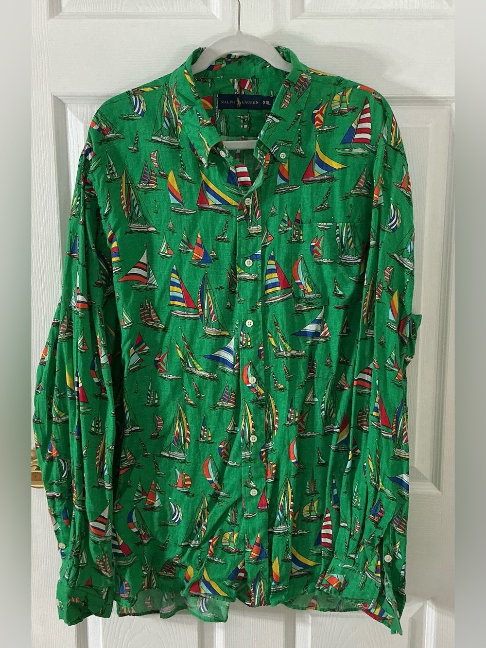 NWOT Polo Ralph Lauren Green 100% Linen Sailboat Regatta Shirt XXL